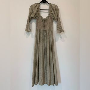 Dôen Floral Print Maxi Dress with Puffed Short Sleeve